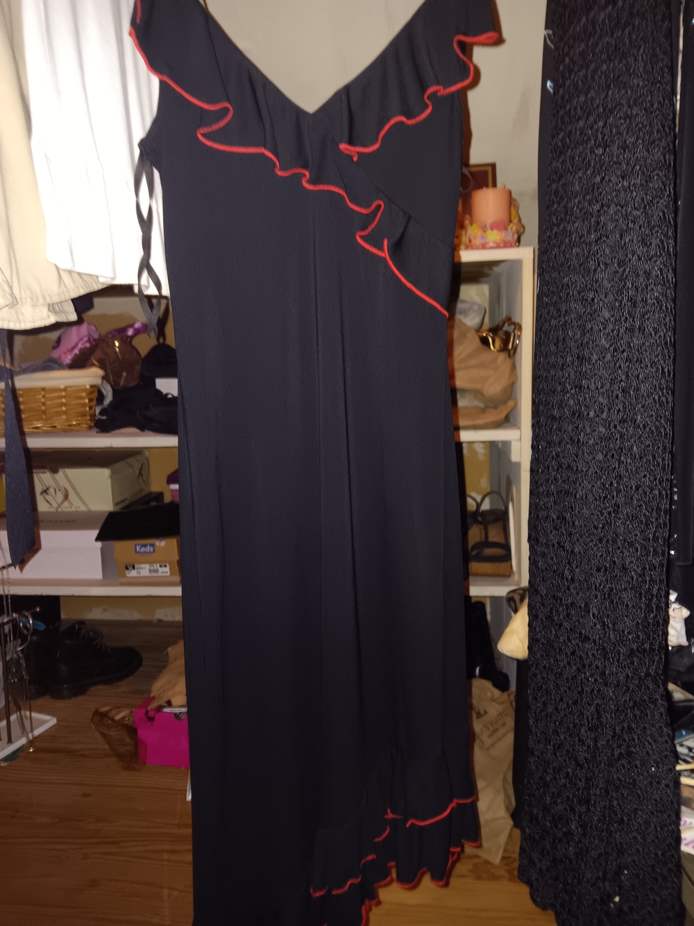 City Triangles Black Maxi Dress with Red Ruffle Accents